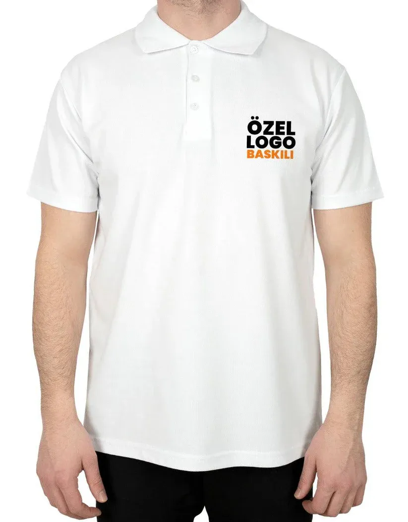 Beyaz Polo Yaka Tişört Baskılı