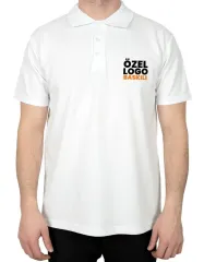 Beyaz Polo Yaka Tişört Baskılı