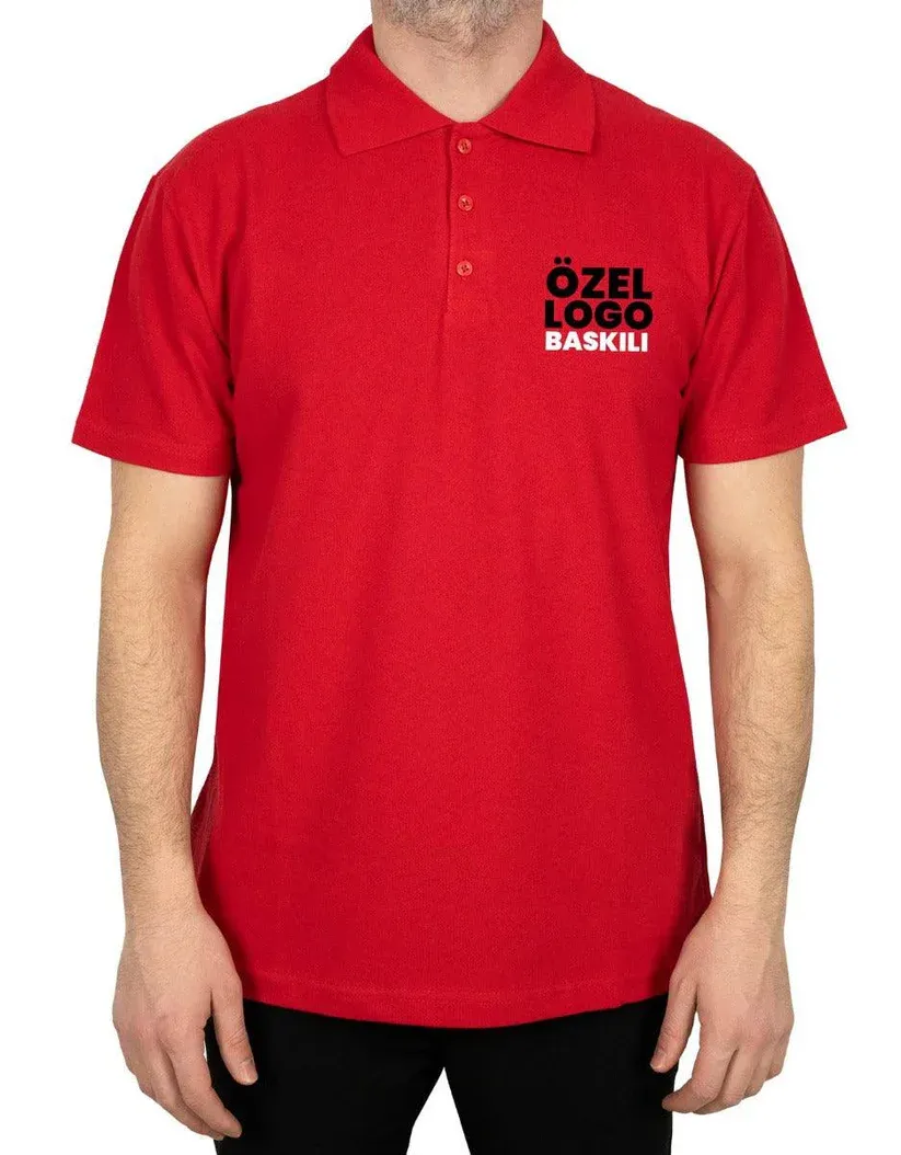 Kırmızı Polo Yaka Tişört Baskılı