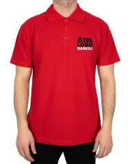 Kırmızı Polo Yaka Tişört Baskılı