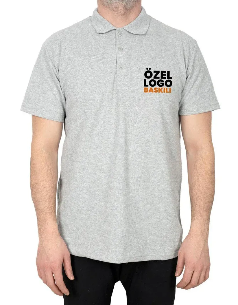 Gri Polo Yaka Tişört Baskılı