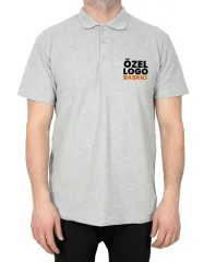 Gri Polo Yaka Tişört Baskılı