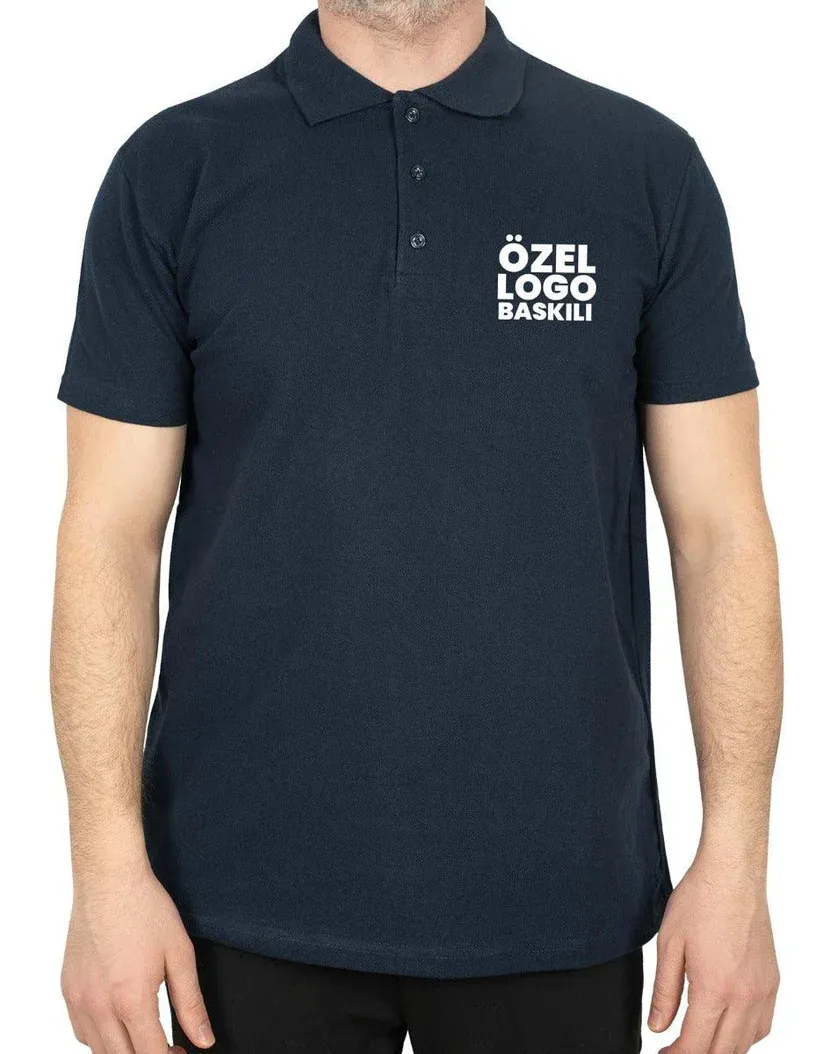 Lacivert Polo Yaka Tişört Baskılı