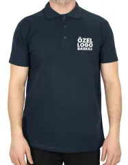 Lacivert Polo Yaka Tişört Baskılı